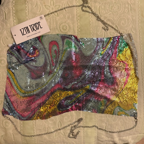 12th Tribe Rainbow Chainmail Halter Crop Top Small NWT Rave Festival Burning Man - Picture 2 of 4